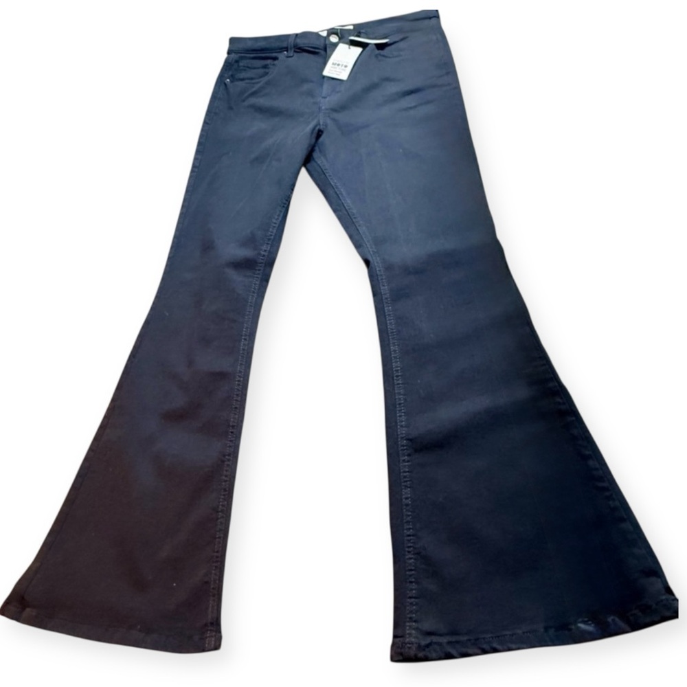 NWT Topshop Jamie Flare Jeans Black High Waist Stretch Denim Size 14 (W32xL30)